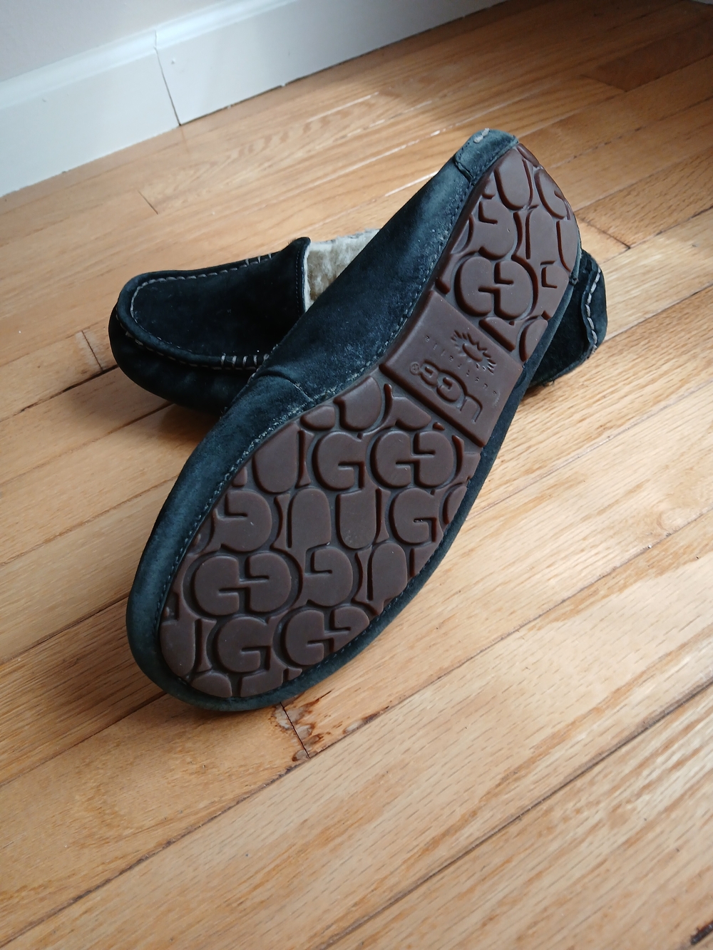 UGG Black Suede Fleece-Lined Slippers - Picture 3 of 3